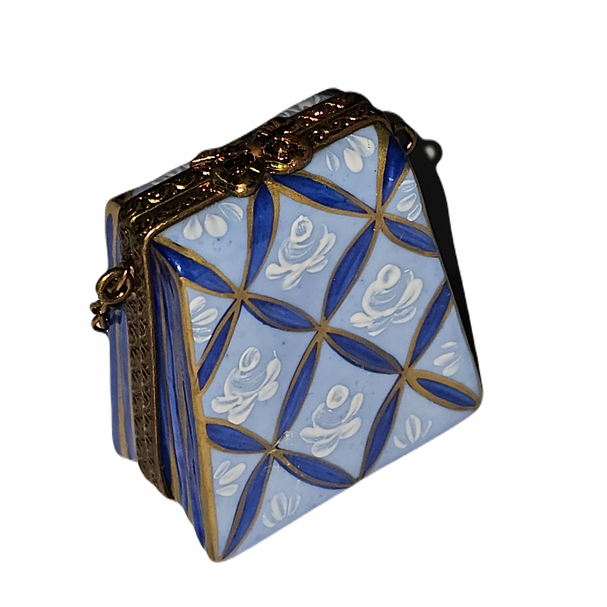 Light Blue Floral Purse Box Porcelain Limoges purse French Trinket Box