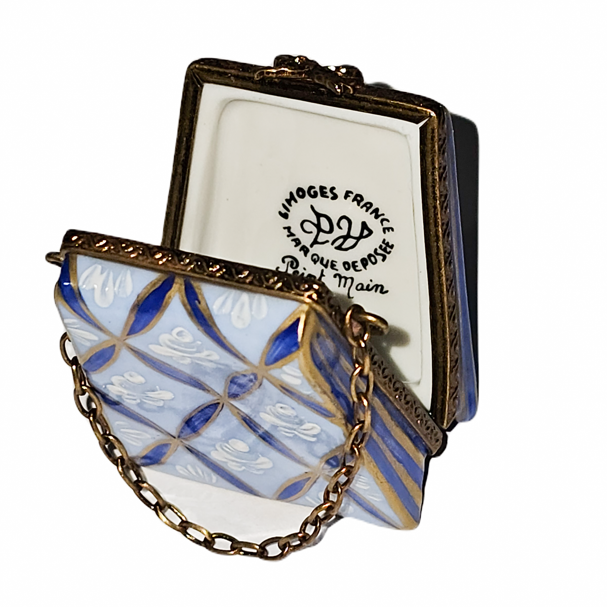 Light Blue Floral Purse Box Porcelain Limoges purse French Trinket Box