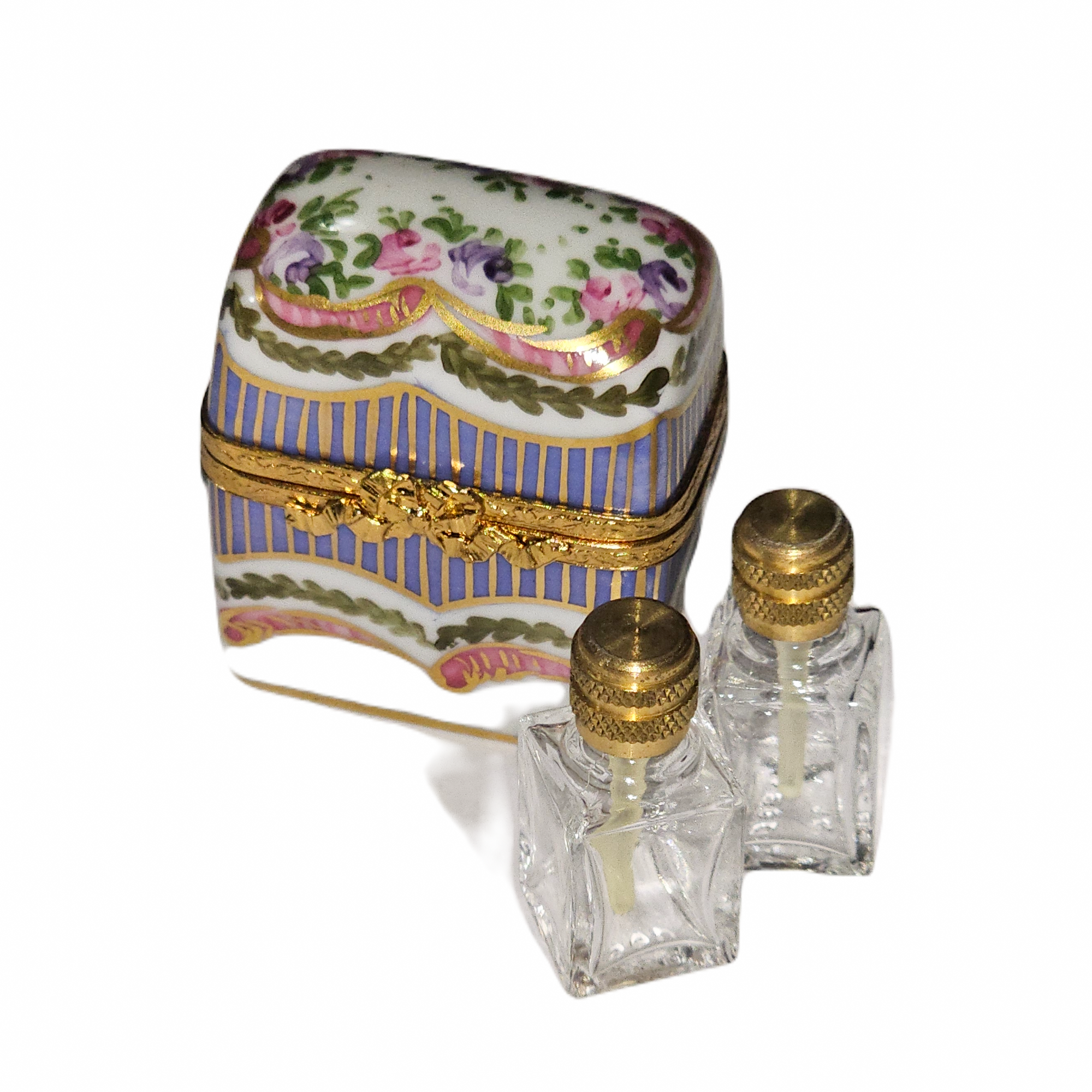 Herand Elegant Double Perfume Box Porcelain Limoges perfume French Trinket Box