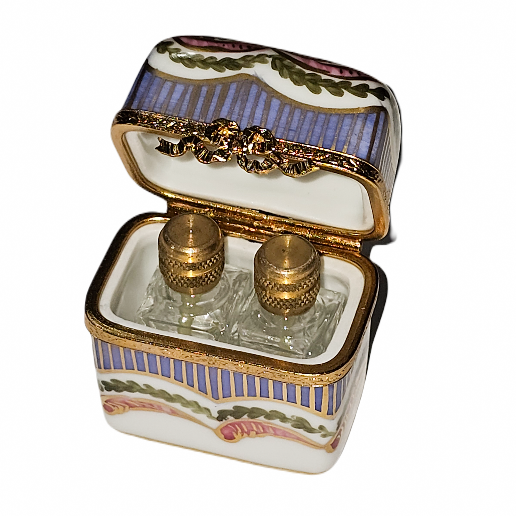 Herand Elegant Double Perfume Box Porcelain Limoges perfume French Trinket Box