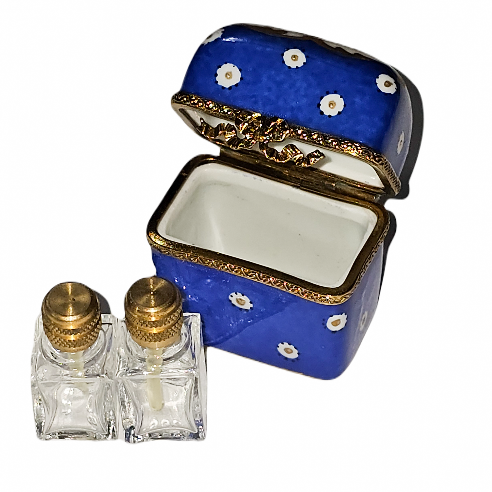 Dark Blue Floral Perfume Box Porcelain Limoges Perfume French Trinket Box