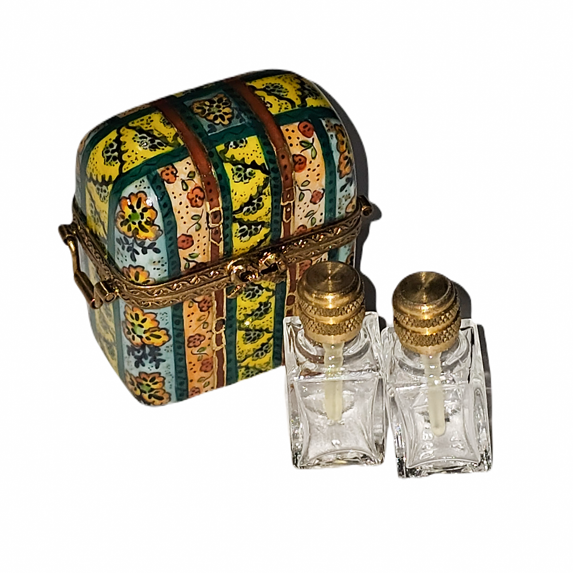 Multicolored Striped Perfume Box Porcelain Limoges perfume French Trinket Box