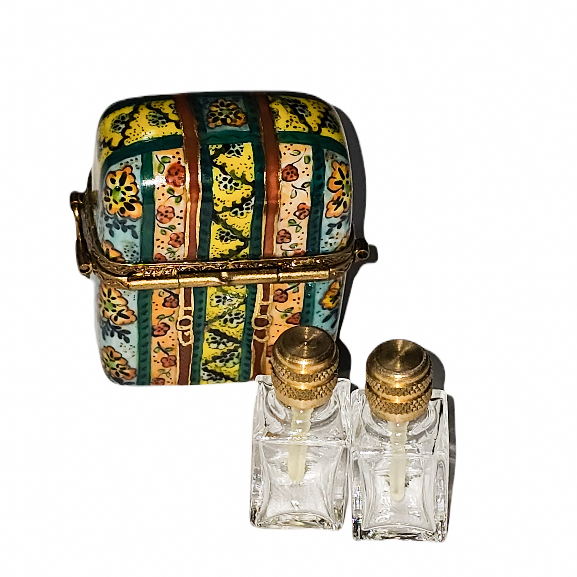 Multicolored Striped Perfume Box Porcelain Limoges perfume French Trinket Box