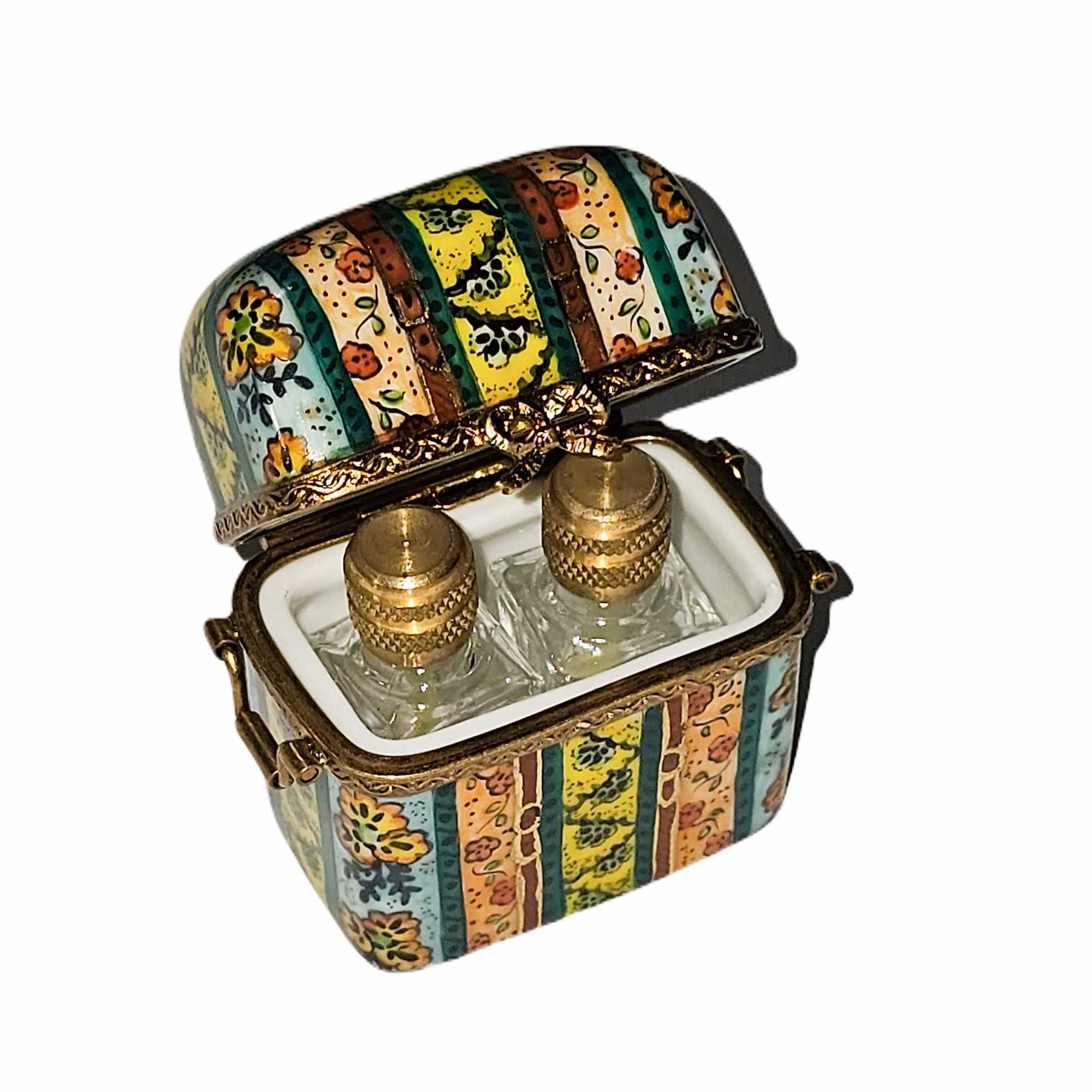 Multicolored Striped Perfume Box Porcelain Limoges perfume French Trinket Box