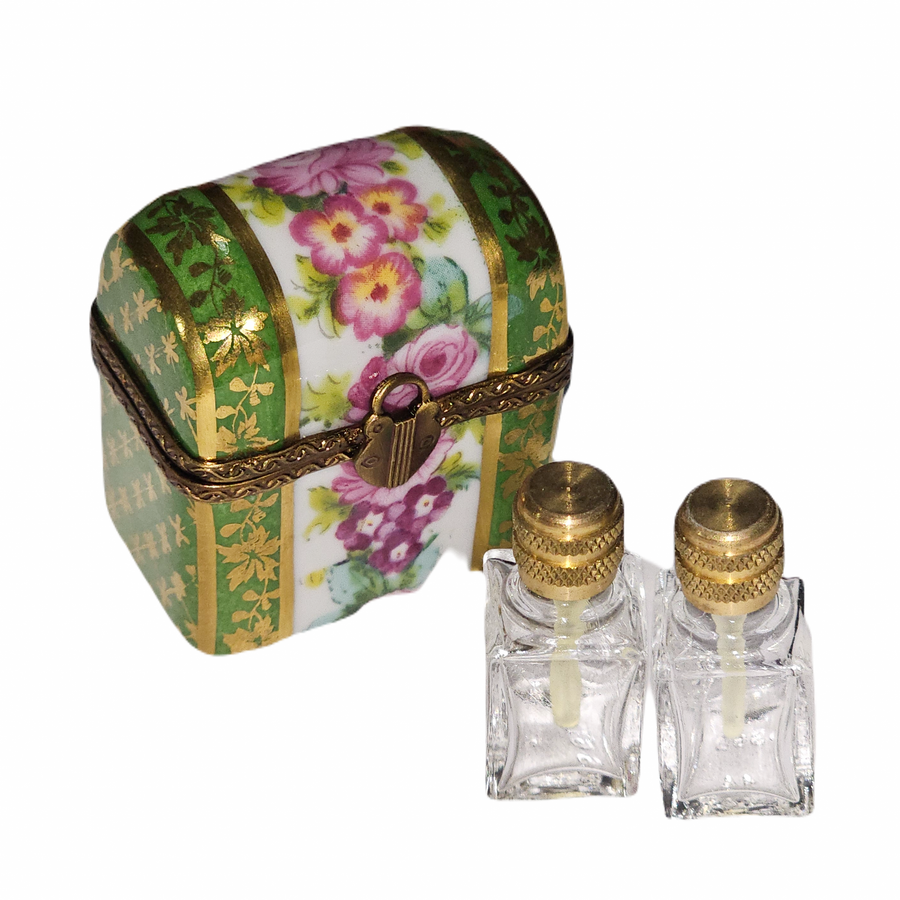 Green Floral Perfume Box Porcelain Limoges perfume French Trinket Box