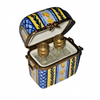 Blue Yellow Striped Elegance Box Porcelain Limoges perfume French Trinket Box