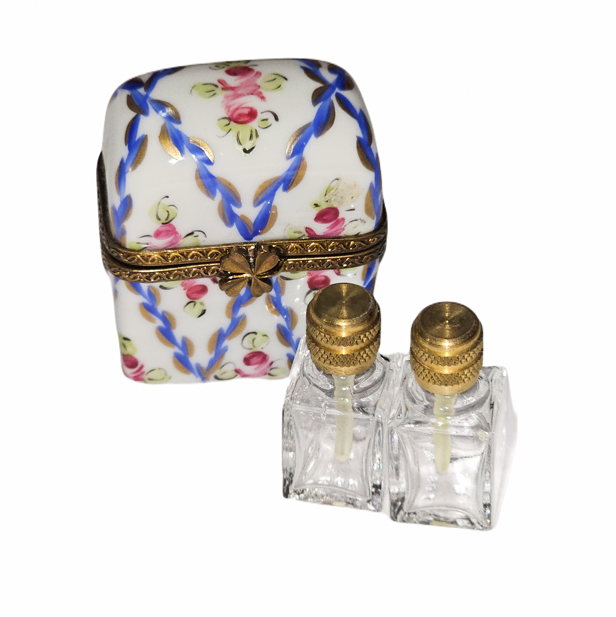 Blue Pink Perfume Treasure Box Porcelain Limoges perfume French Trinket Box
