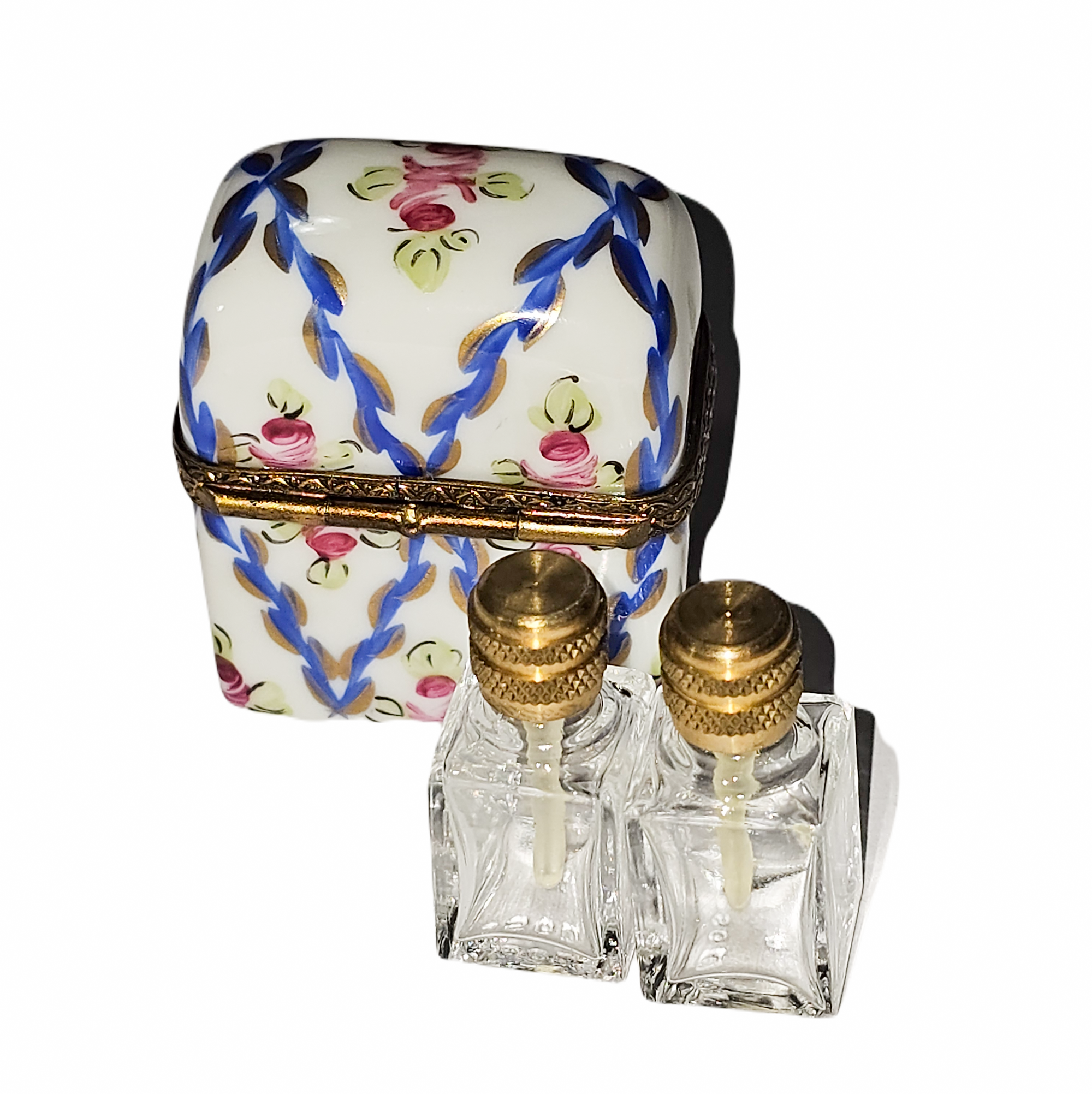 Blue Pink Perfume Treasure Box Porcelain Limoges perfume French Trinket Box