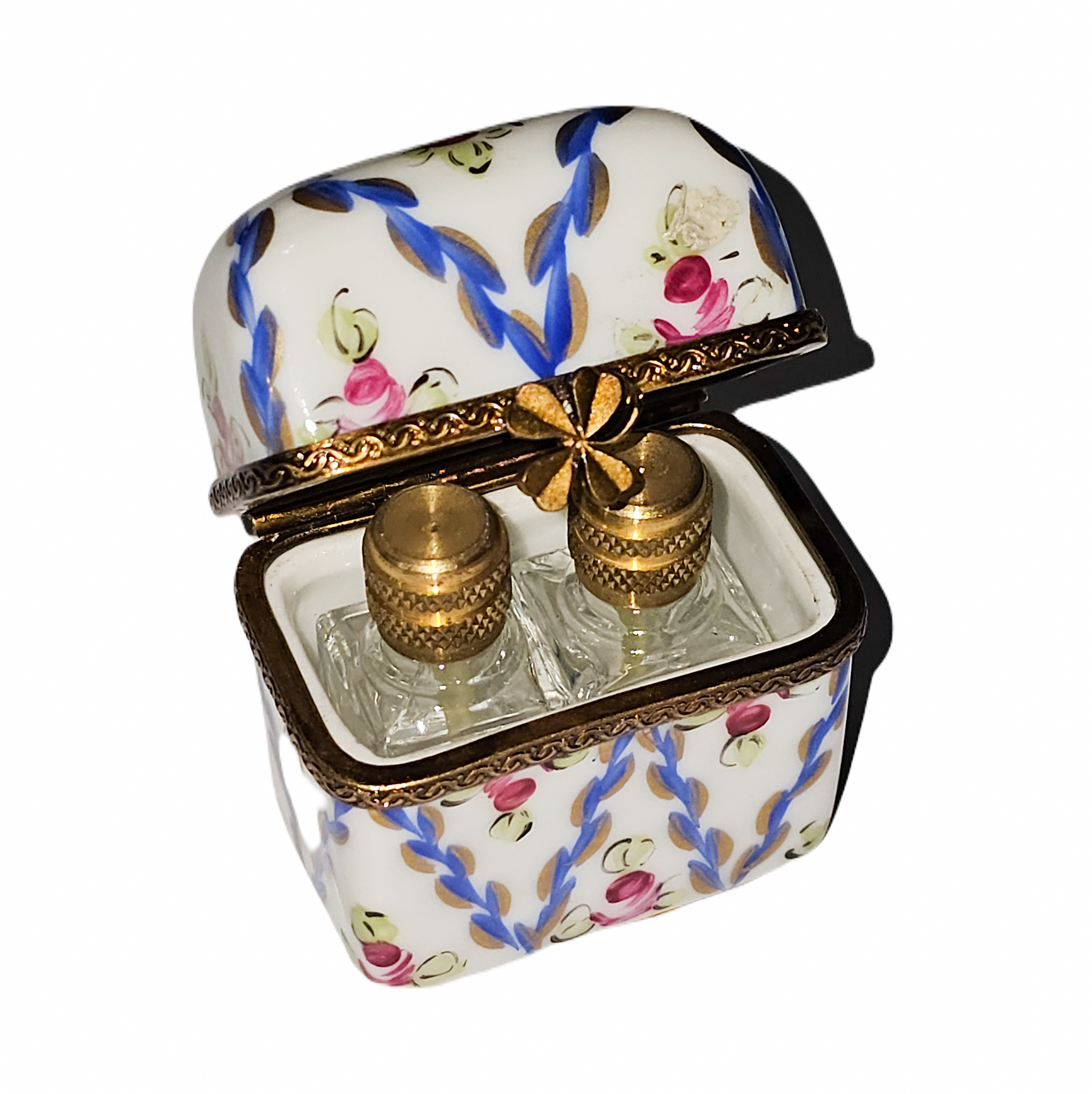 Blue Pink Perfume Treasure Box Porcelain Limoges perfume French Trinket Box