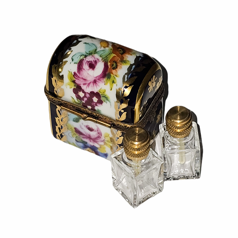 Dark Blue Roses Perfume Treasure Porcelain Limoges perfume French Trinket Box