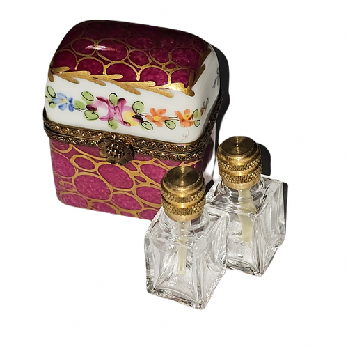 Maroon Floral Perfume Treasure Porcelain Limoges perfume French Trinket Box