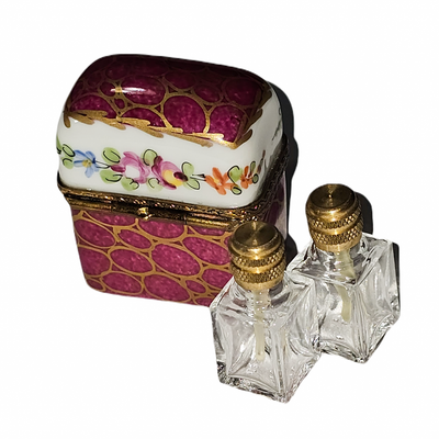 Maroon Floral Perfume Treasure Porcelain Limoges perfume French Trinket Box