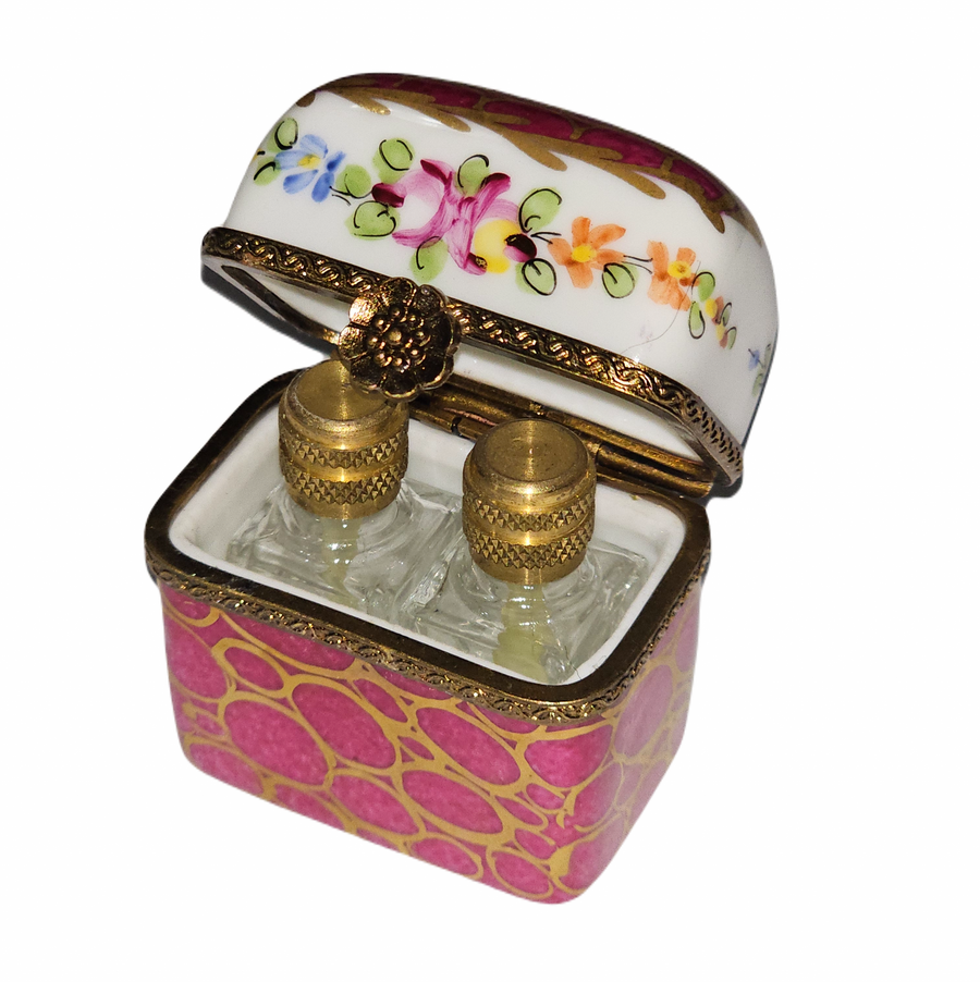 Maroon Floral Perfume Treasure Porcelain Limoges perfume French Trinket Box
