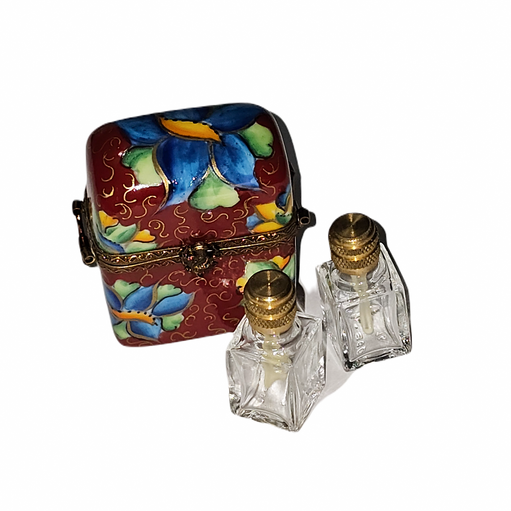 Maroon Orchid Perfume Treasure Porcelain Limoges perfume French Trinket Box