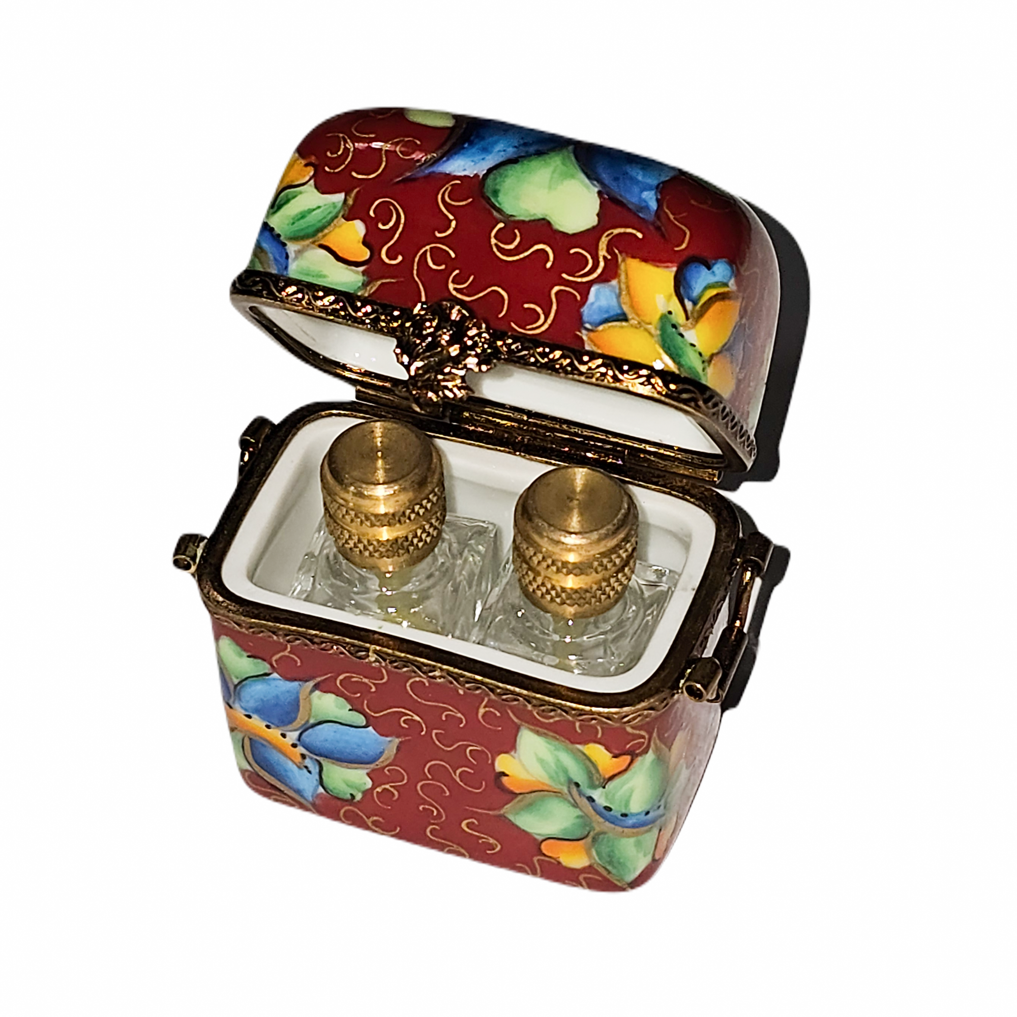 Maroon Orchid Perfume Treasure Porcelain Limoges perfume French Trinket Box