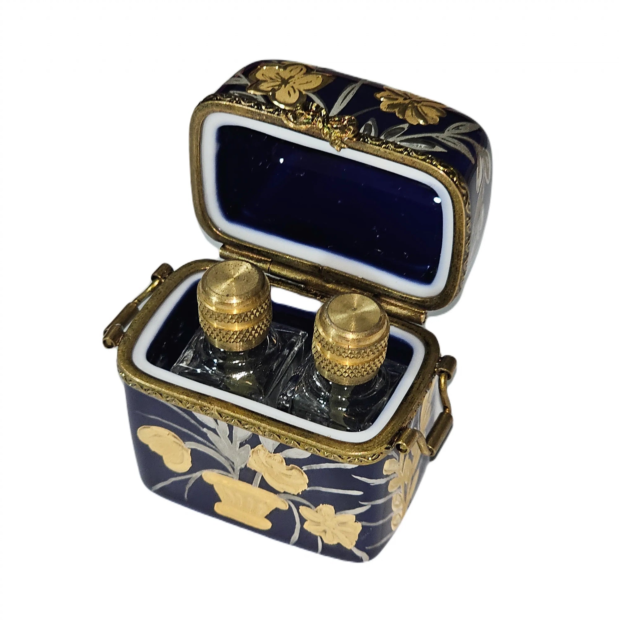 Cobalt Blue Floral Perfume Box Porcelain Limoges perfume French Trinket Box