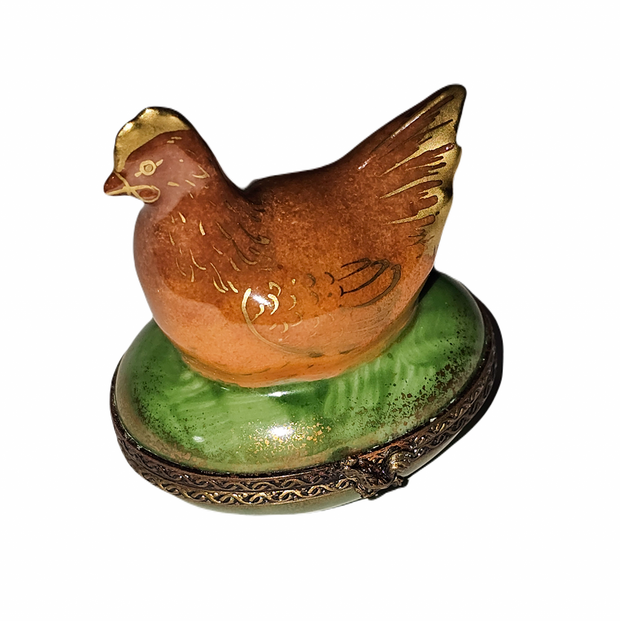 Charming Brown Hen Limoges Box Porcelain Limoges Farm Bird French Trinket Box