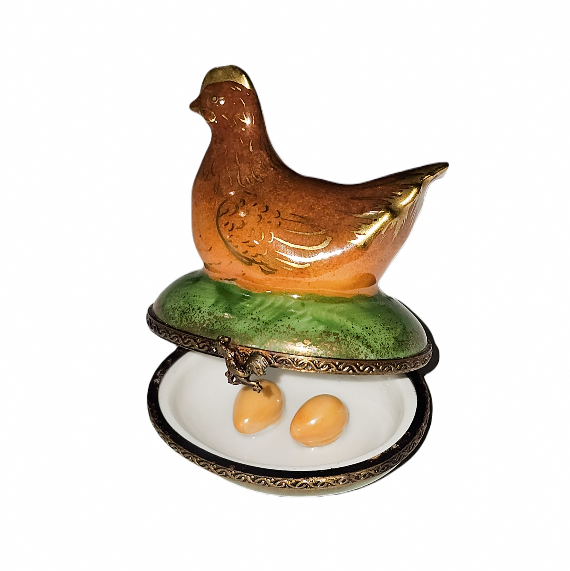 Charming Brown Hen Limoges Box Porcelain Limoges Farm Bird French Trinket Box