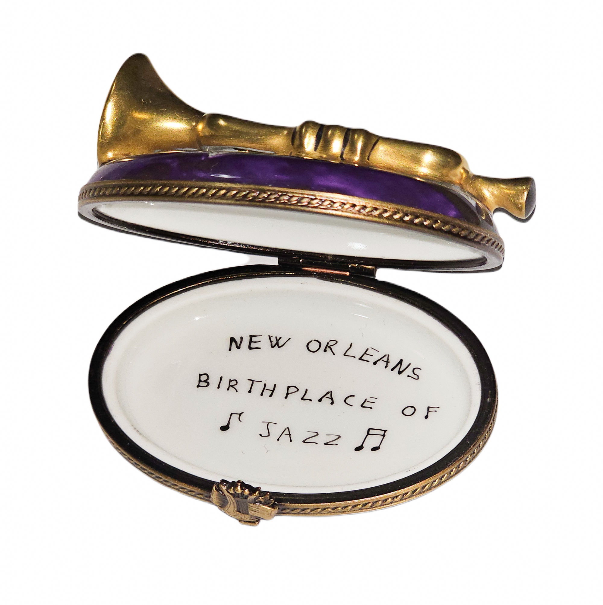 New Orleans Jazz Trumpet Keepsake Porcelain Limoges music French Trinket Box