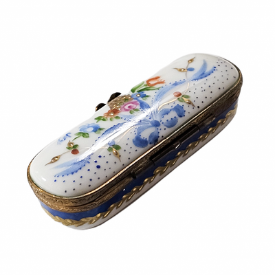 White Blue Floral Needle Box Porcelain Limoges Traditional Home French Trinket Box