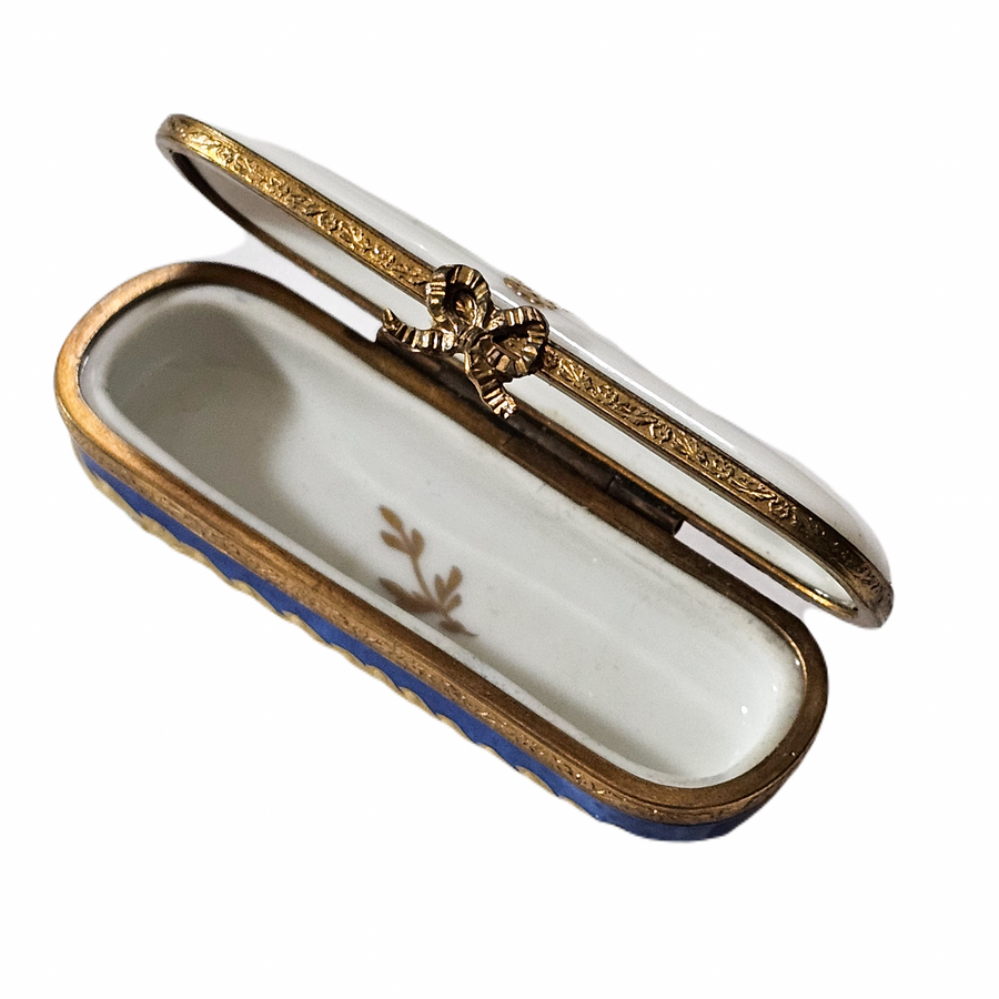 White Blue Floral Needle Box Porcelain Limoges Traditional Home French Trinket Box