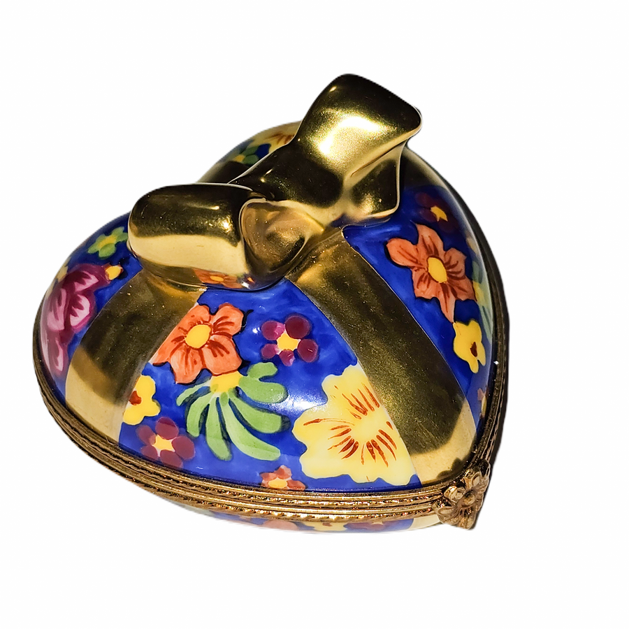 Blue Floral Heart Box Porcelain Limoges heart French Trinket Box