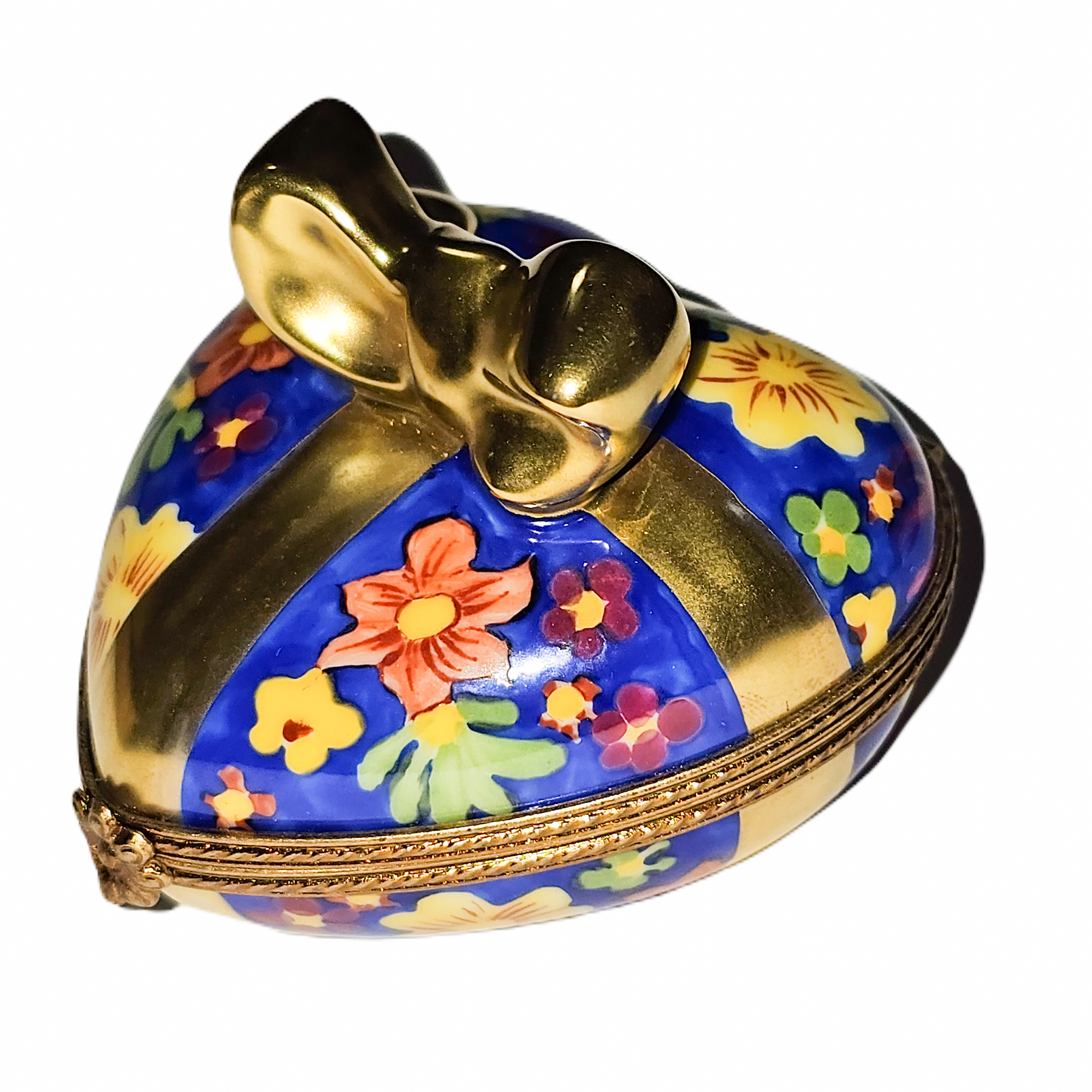 Blue Floral Heart Box Porcelain Limoges heart French Trinket Box