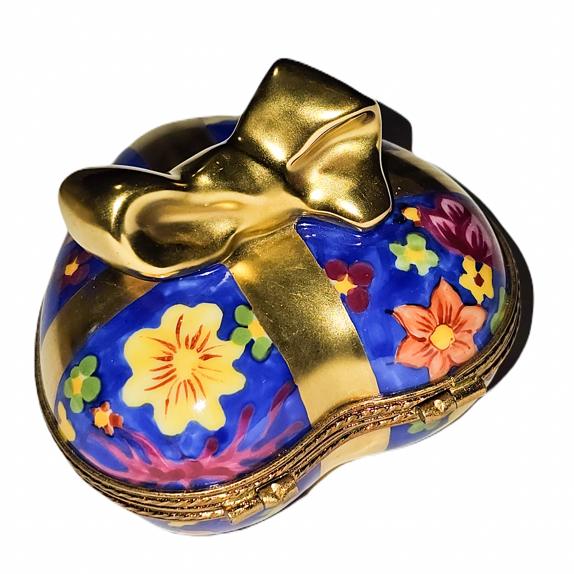 Blue Floral Heart Box Porcelain Limoges heart French Trinket Box