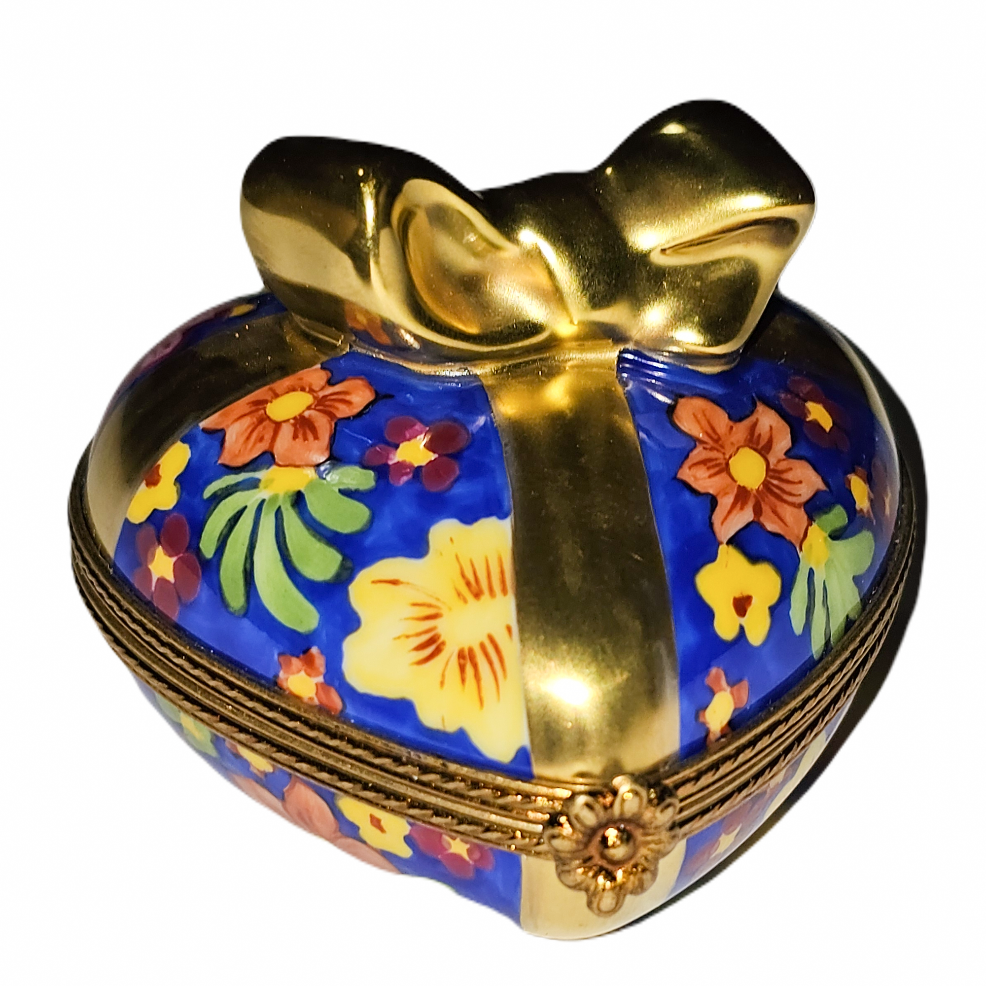 Blue Floral Heart Box Porcelain Limoges heart French Trinket Box