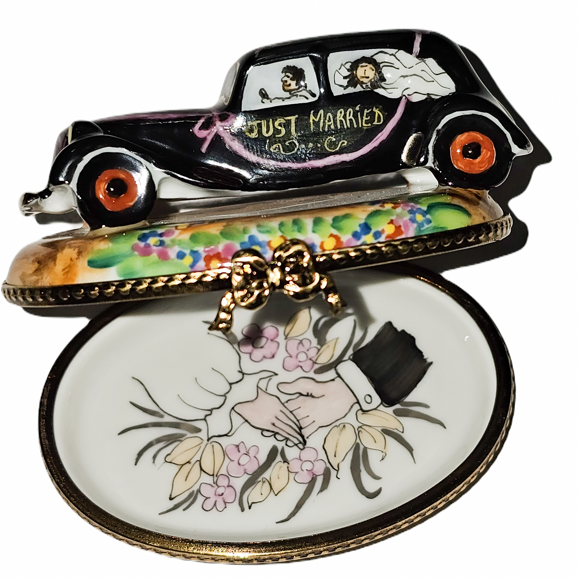 Just Married Limoges Car Box Porcelain Limoges Wedding anniversary French Trinket Box