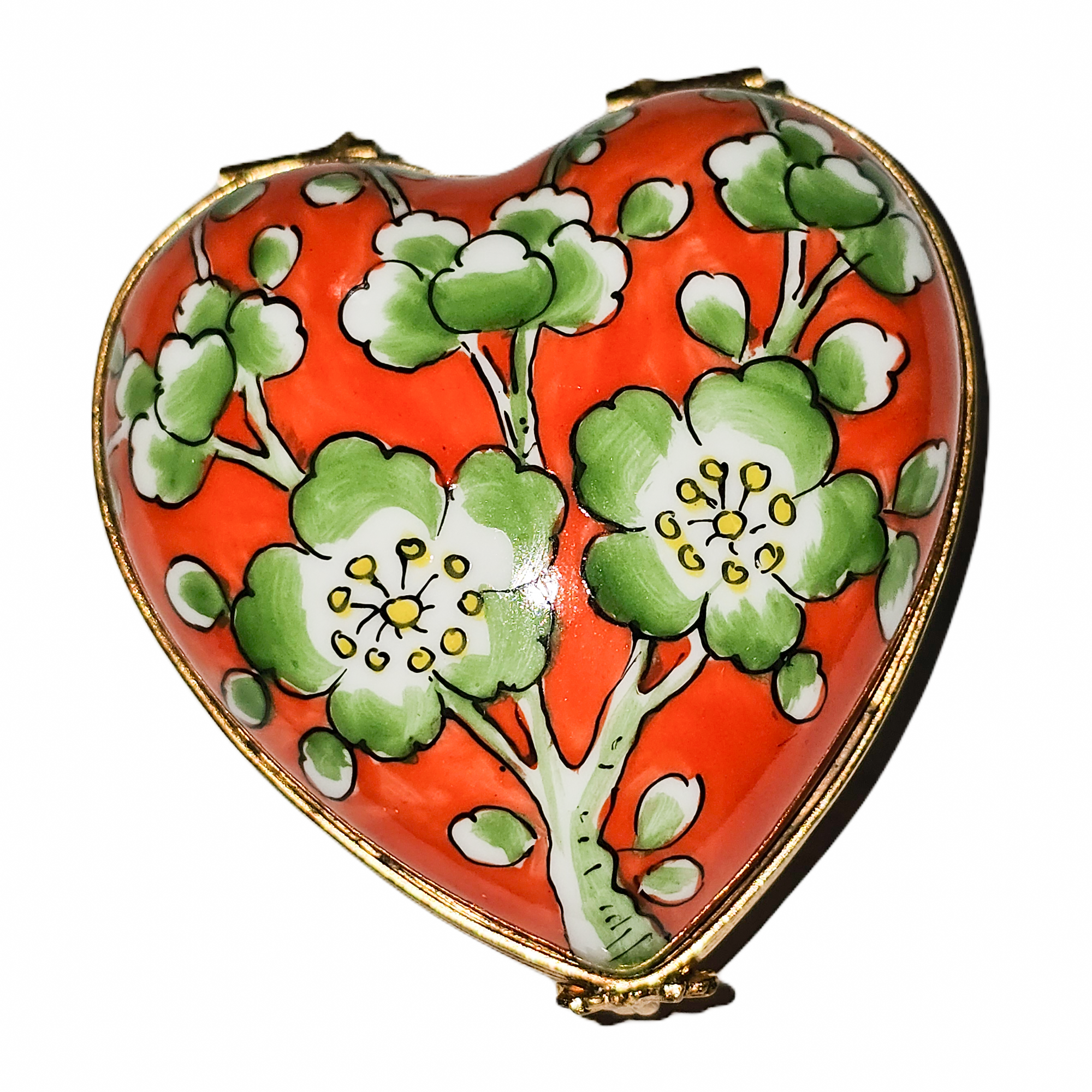 Vibrant Floral Heart Box Porcelain Limoges heart French Trinket Box