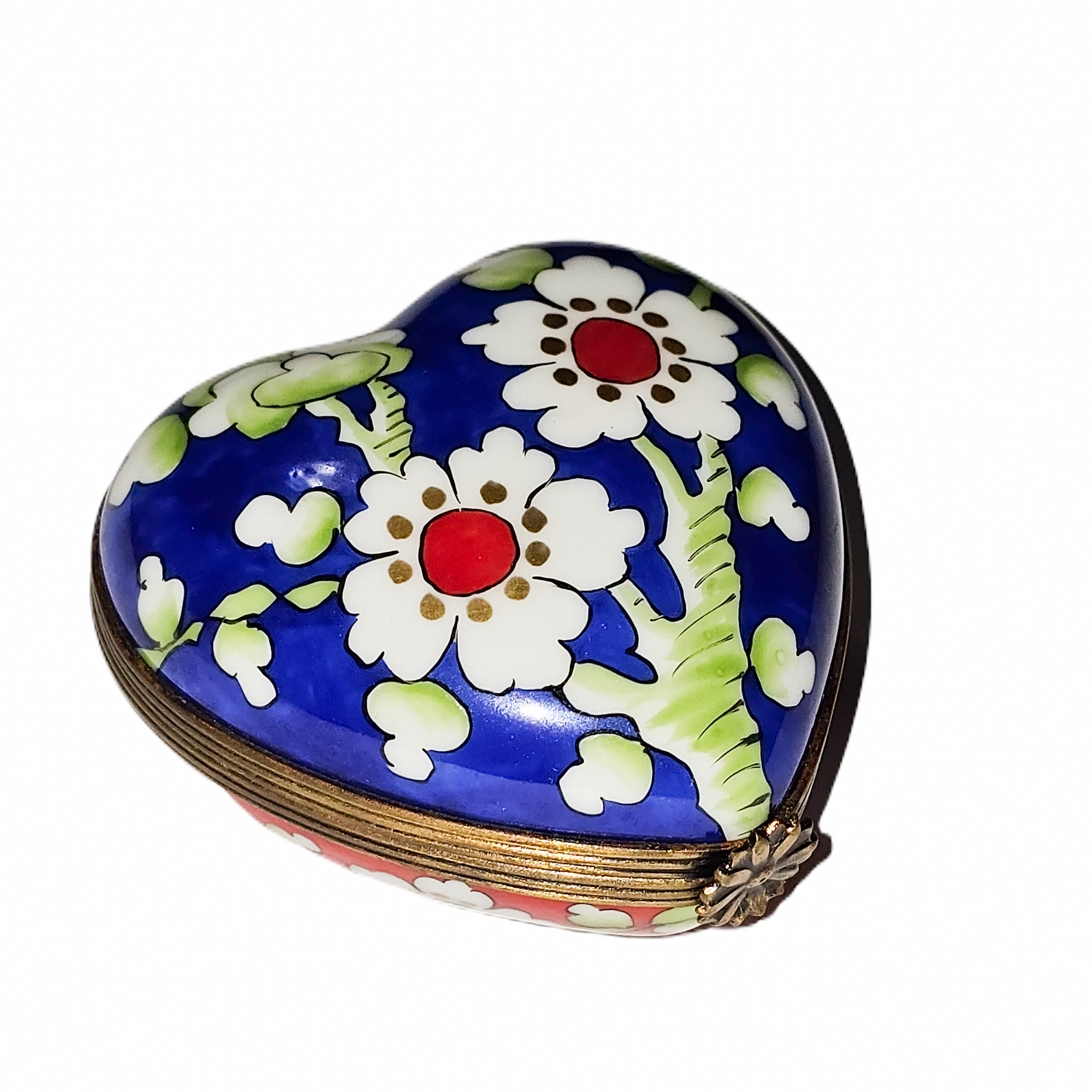 Blue Red Floral Heart Box Porcelain Limoges heart French Trinket Box