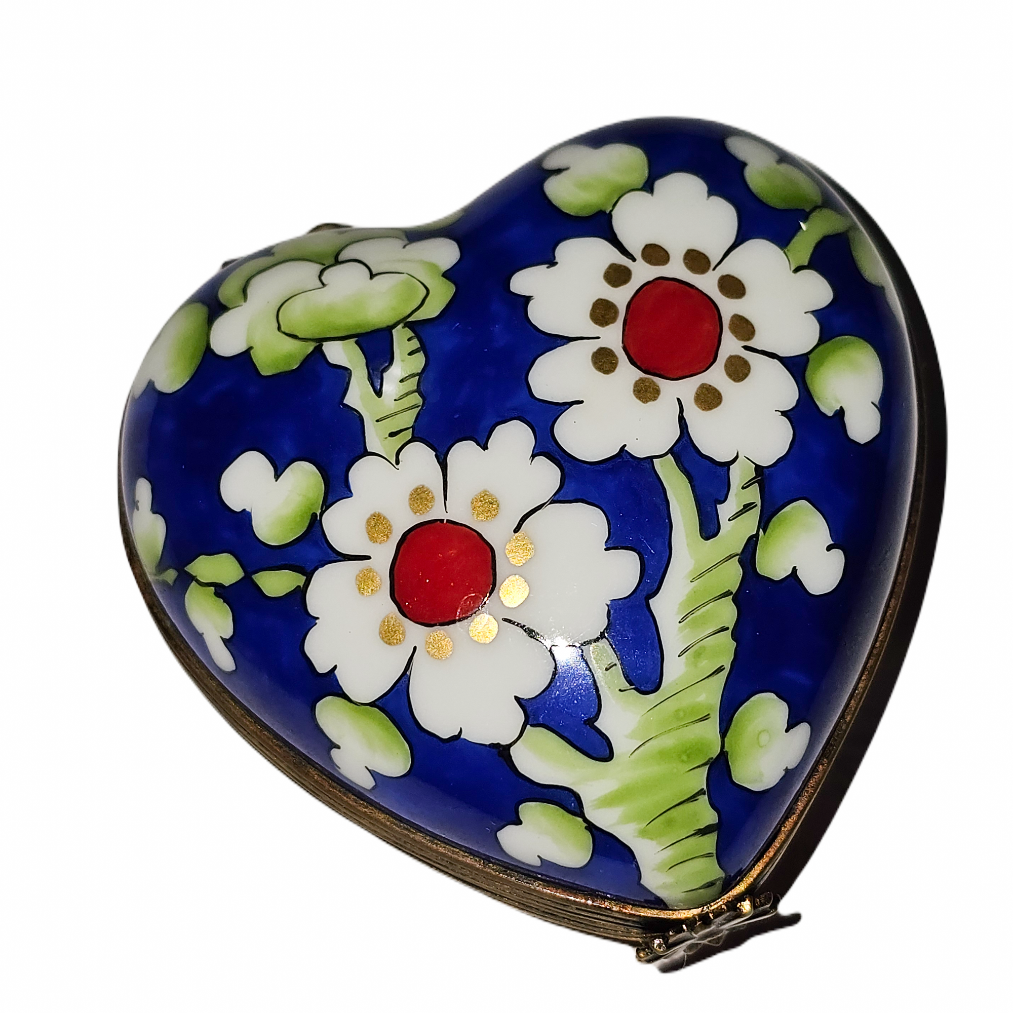 Blue Red Floral Heart Box Porcelain Limoges heart French Trinket Box