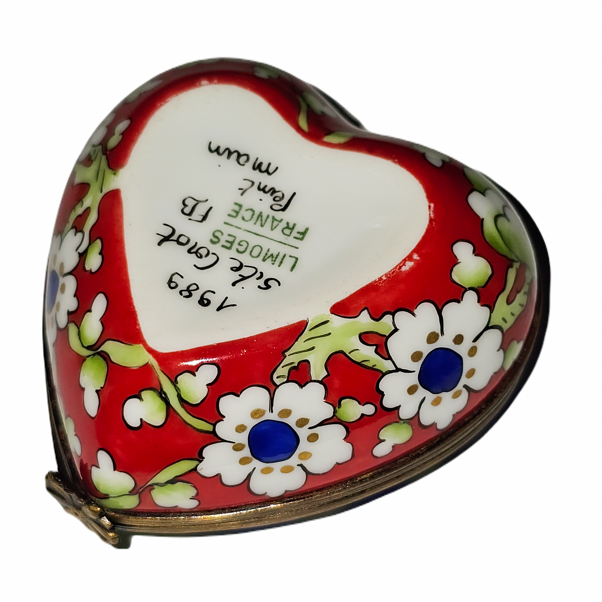 Blue Red Floral Heart Box Porcelain Limoges heart French Trinket Box