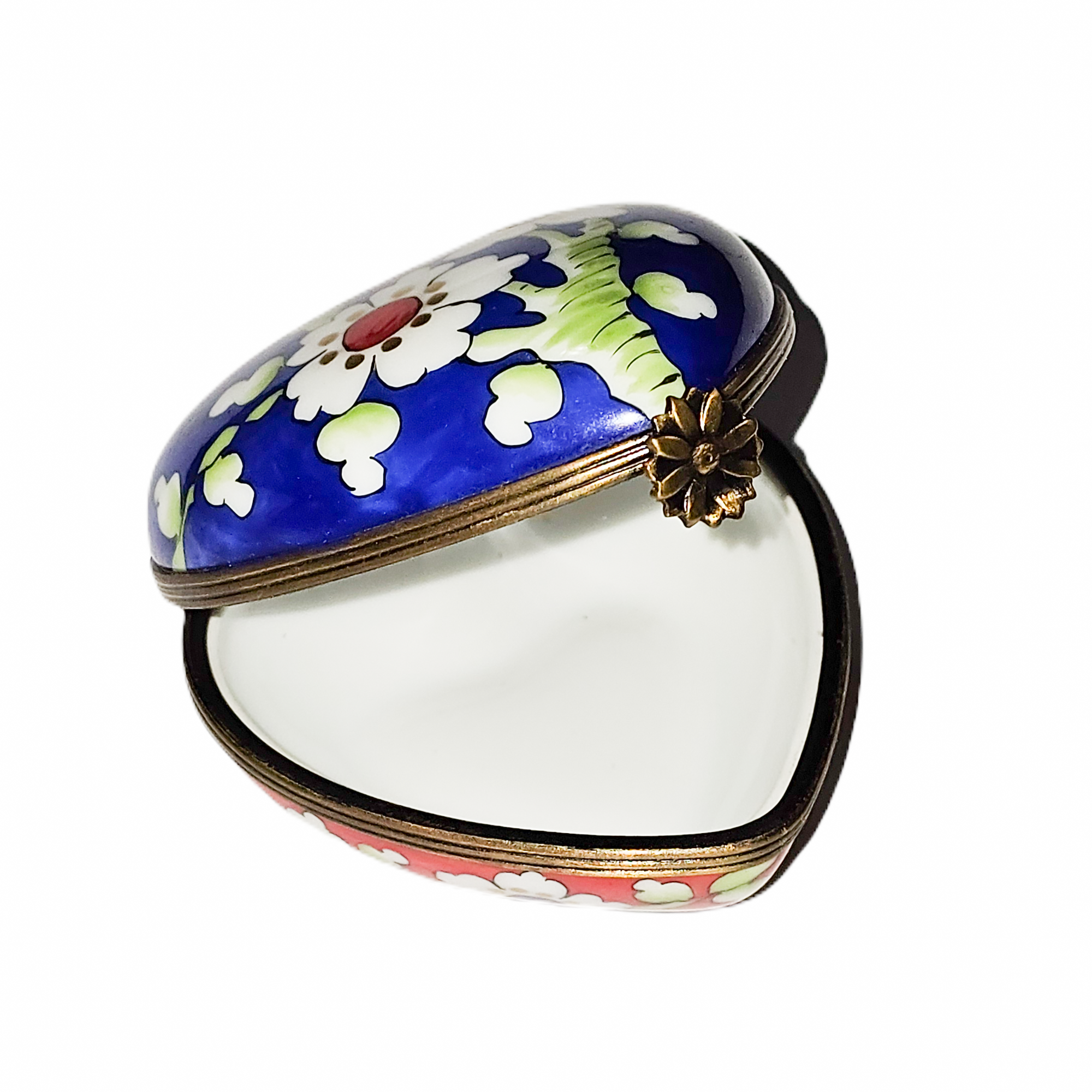 Blue Red Floral Heart Box Porcelain Limoges heart French Trinket Box