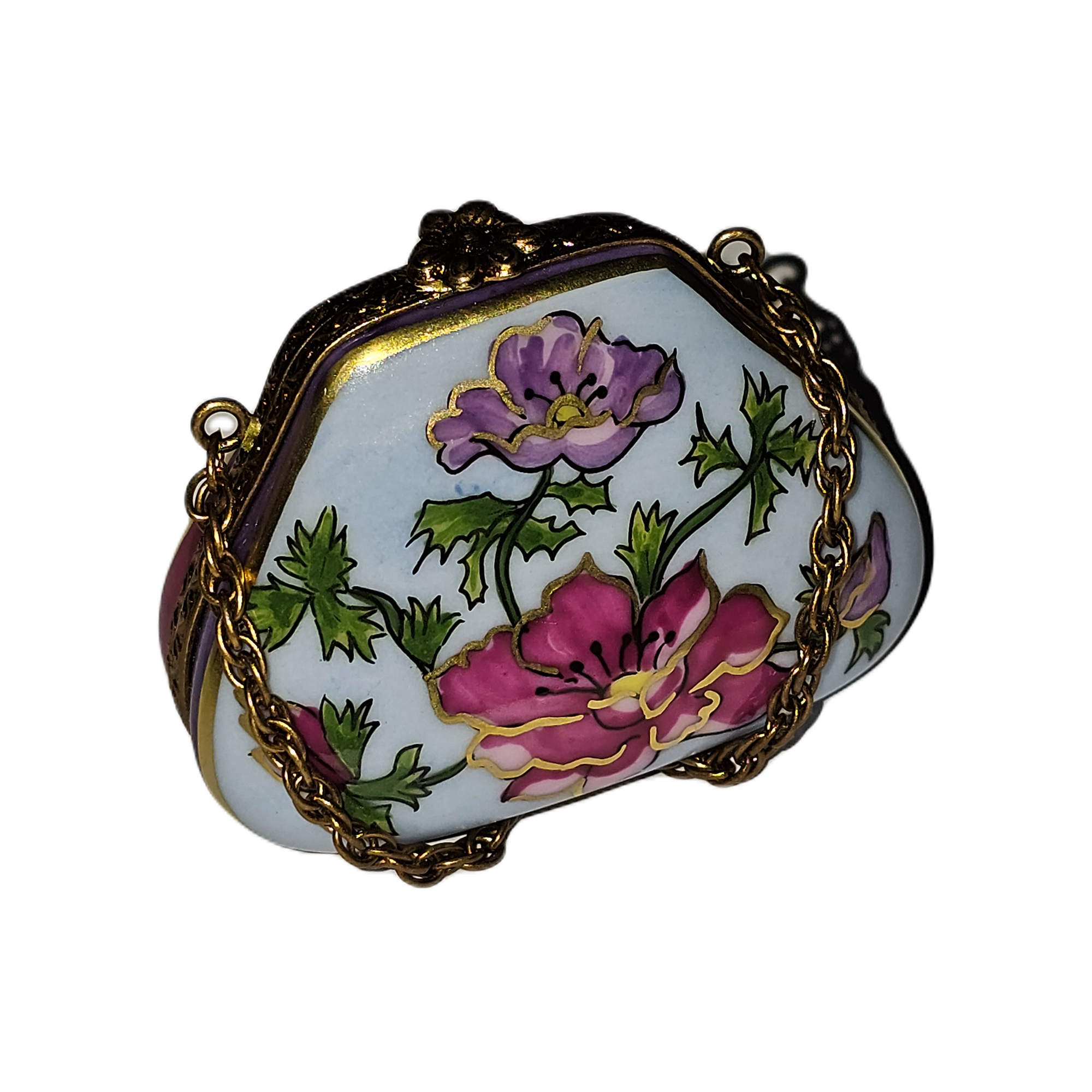 Pink Floral Purse Box Porcelain Limoges purse French Trinket Box