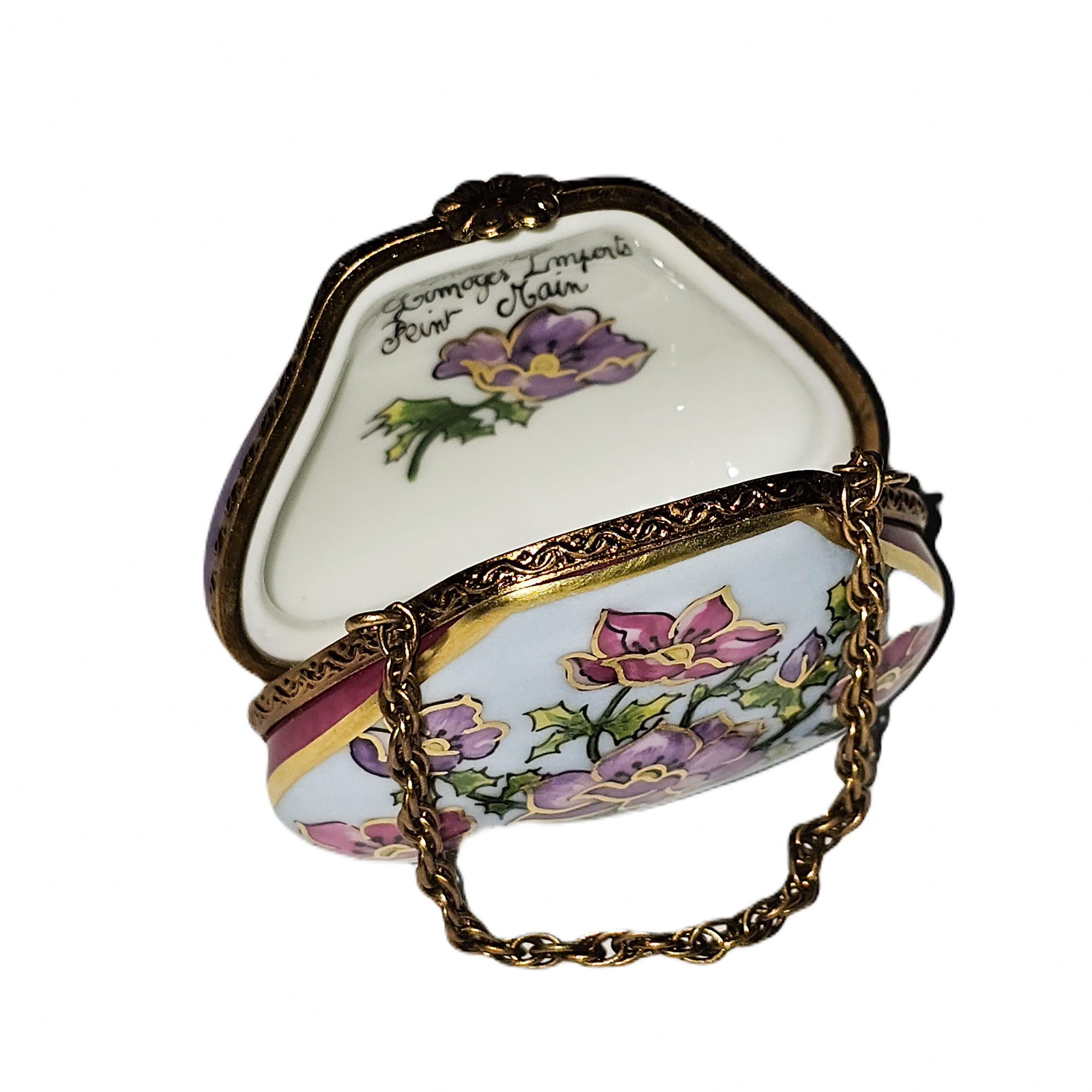 Pink Floral Purse Box Porcelain Limoges purse French Trinket Box