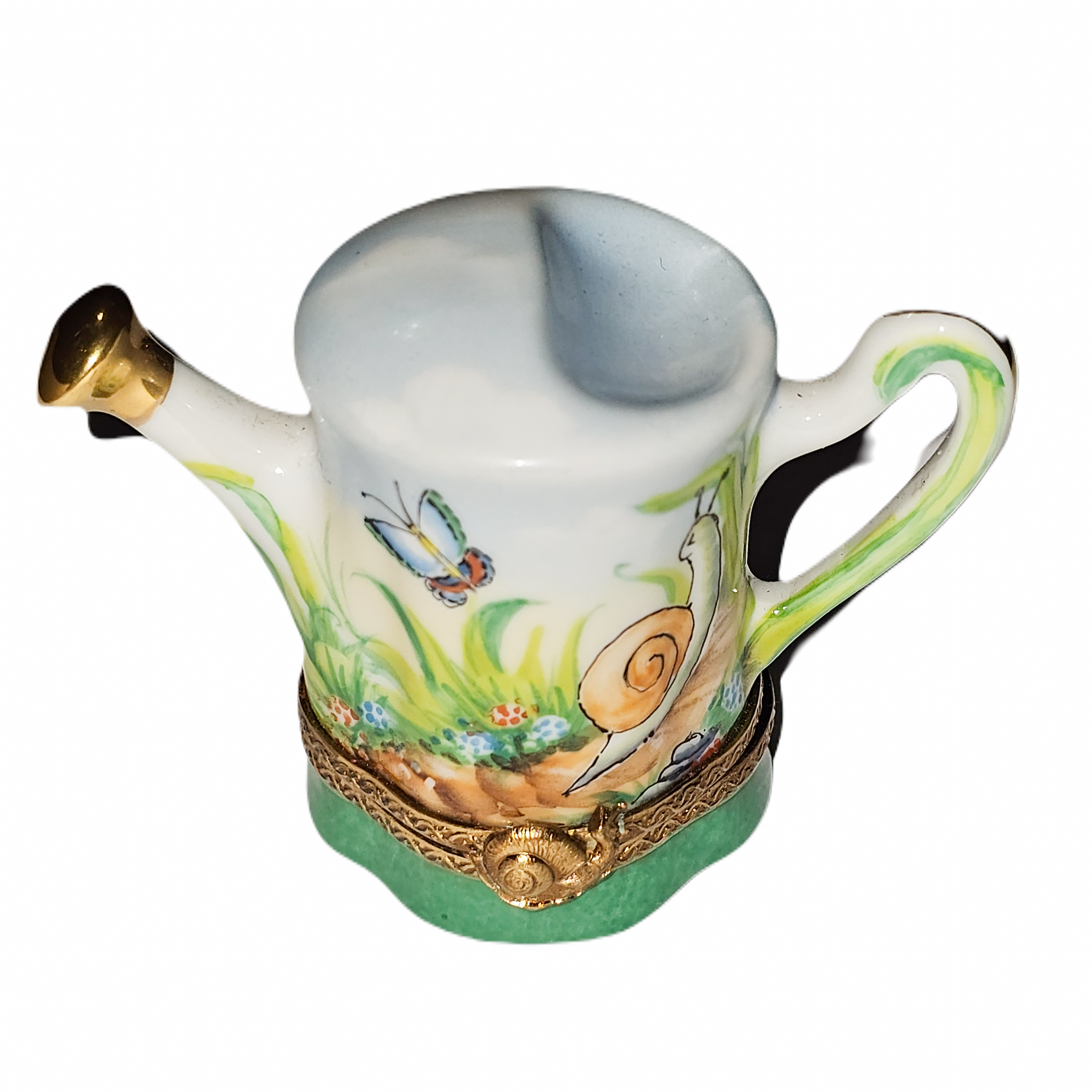 Whimsical Snail Watering Can Porcelain Limoges garden French Trinket Box