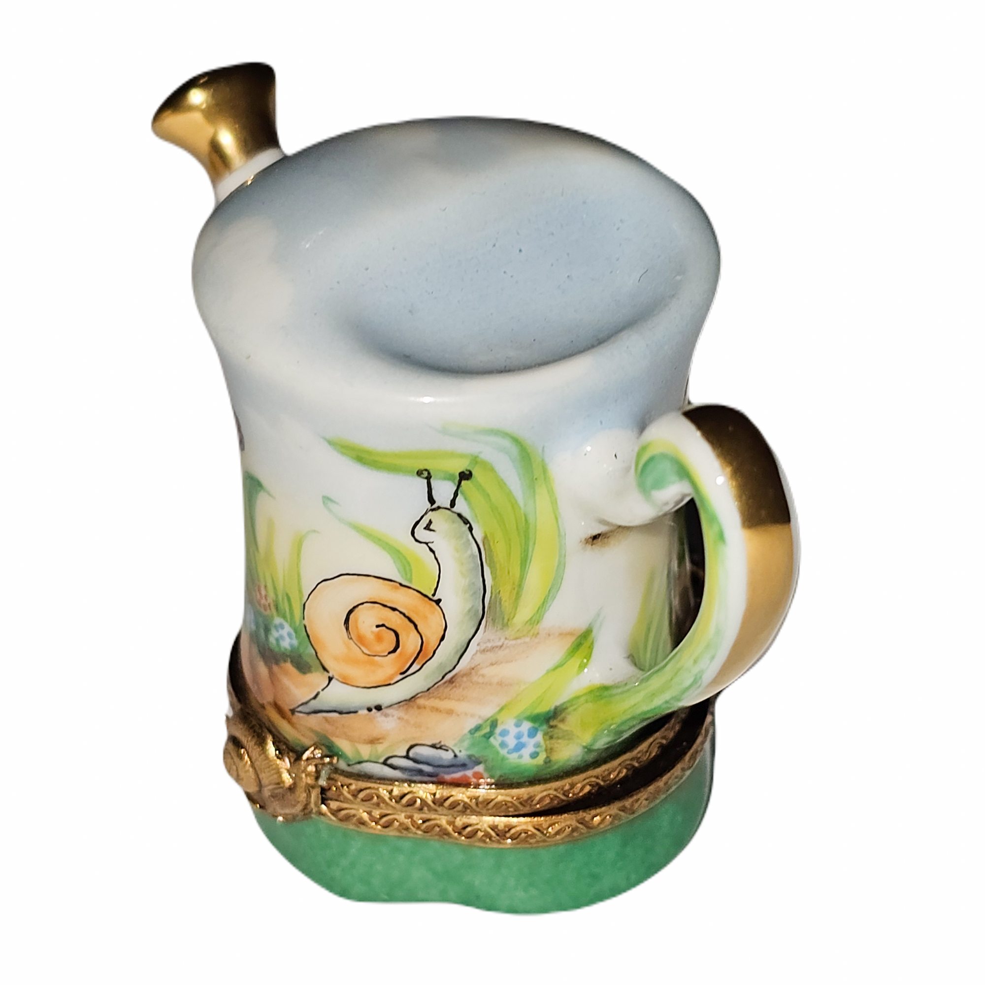 Whimsical Snail Watering Can Porcelain Limoges garden French Trinket Box