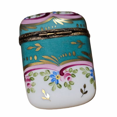 Turquois Elegance Pill Box Porcelain Limoges traditional French Trinket Box