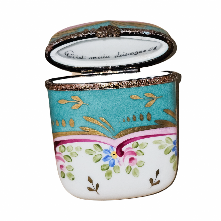 Turquois Elegance Pill Box Porcelain Limoges traditional French Trinket Box