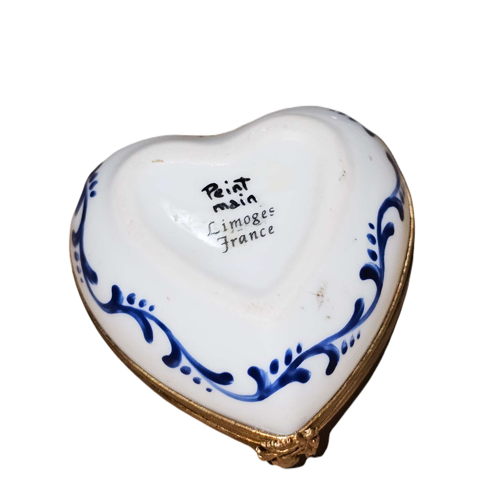 Blue Floral Heart Treasure Porcelain Limoges heart French Trinket Box