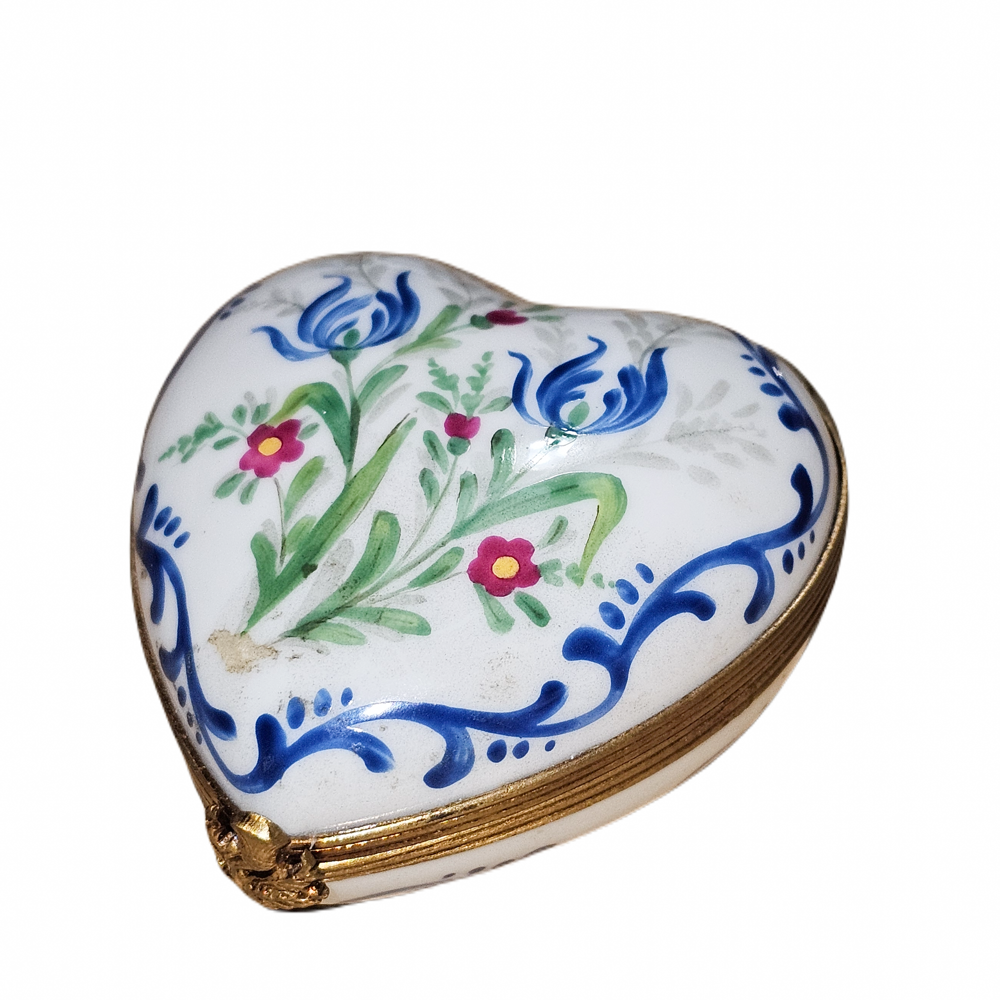 Blue Floral Heart Treasure Porcelain Limoges heart French Trinket Box
