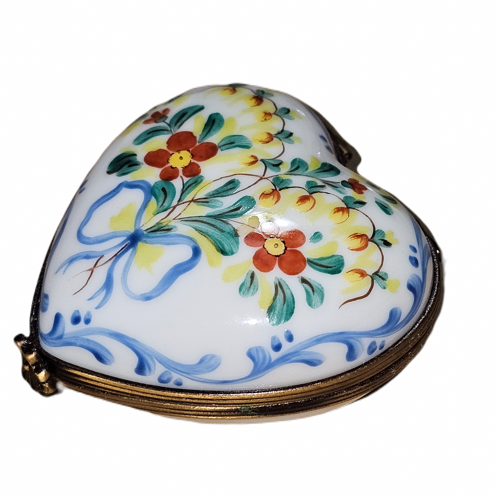 Light Blue Floral Heart Box Porcelain Limoges heart French Trinket Box