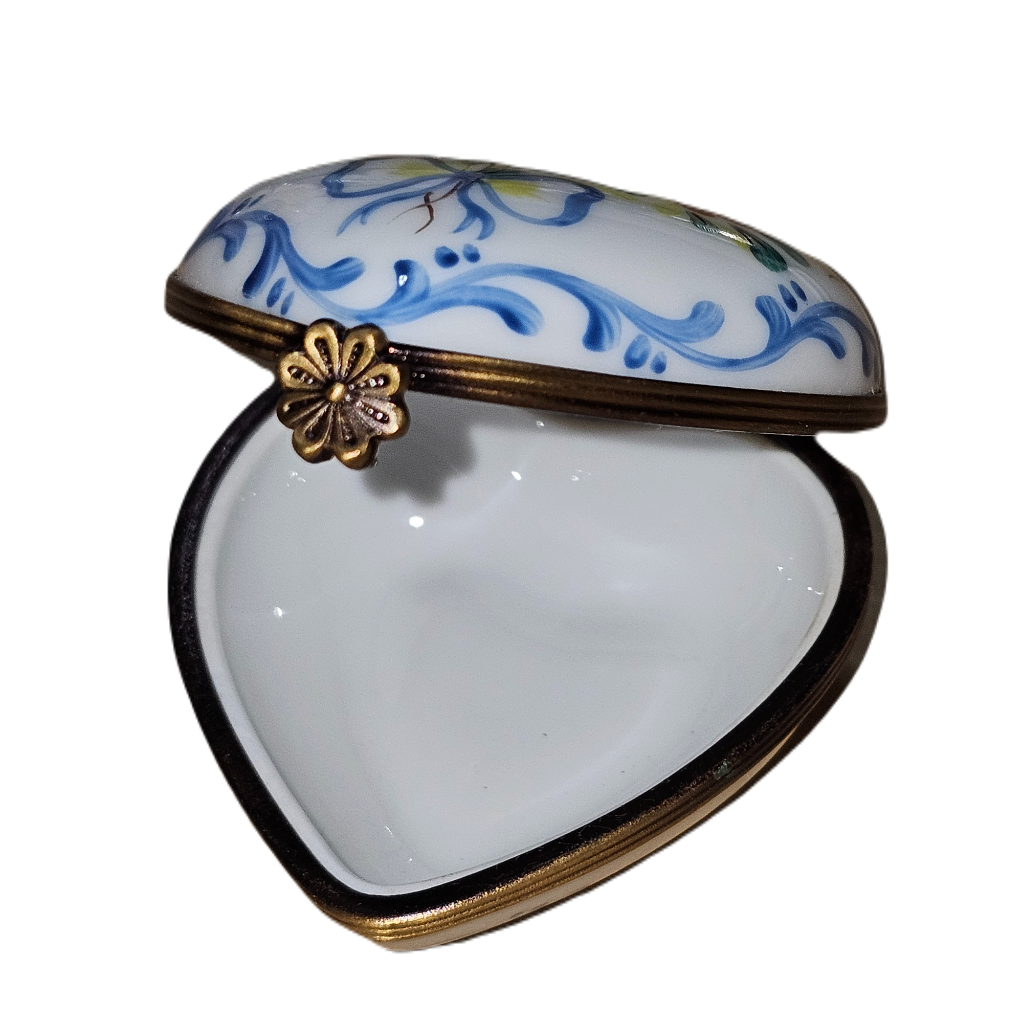 Light Blue Floral Heart Box Porcelain Limoges heart French Trinket Box
