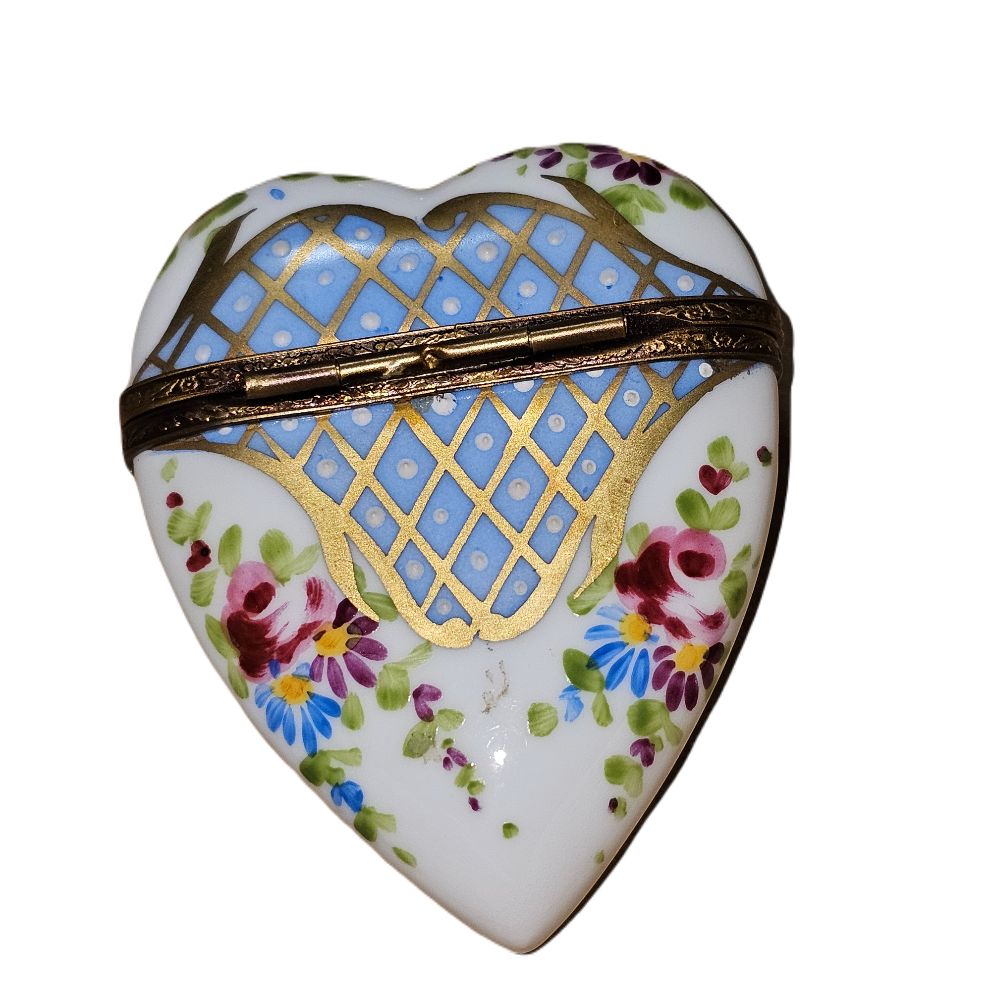 Light Blue Floral Heart Box Porcelain Limoges heart French Trinket Box
