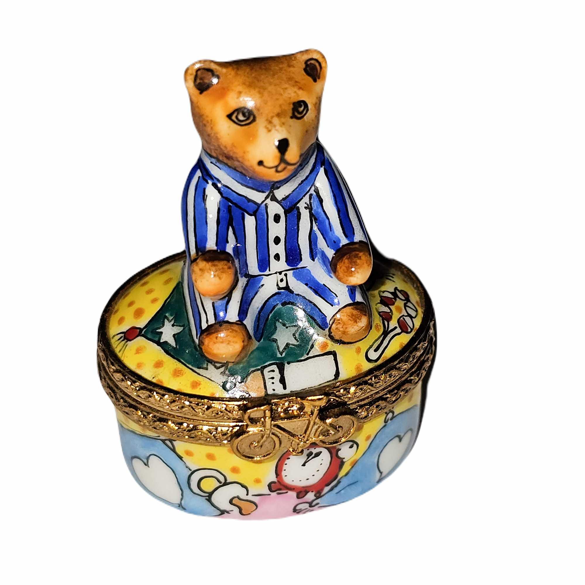 Mini Nighttime Teddy Bear Box Porcelain Limoges teddy baby French Trinket Box