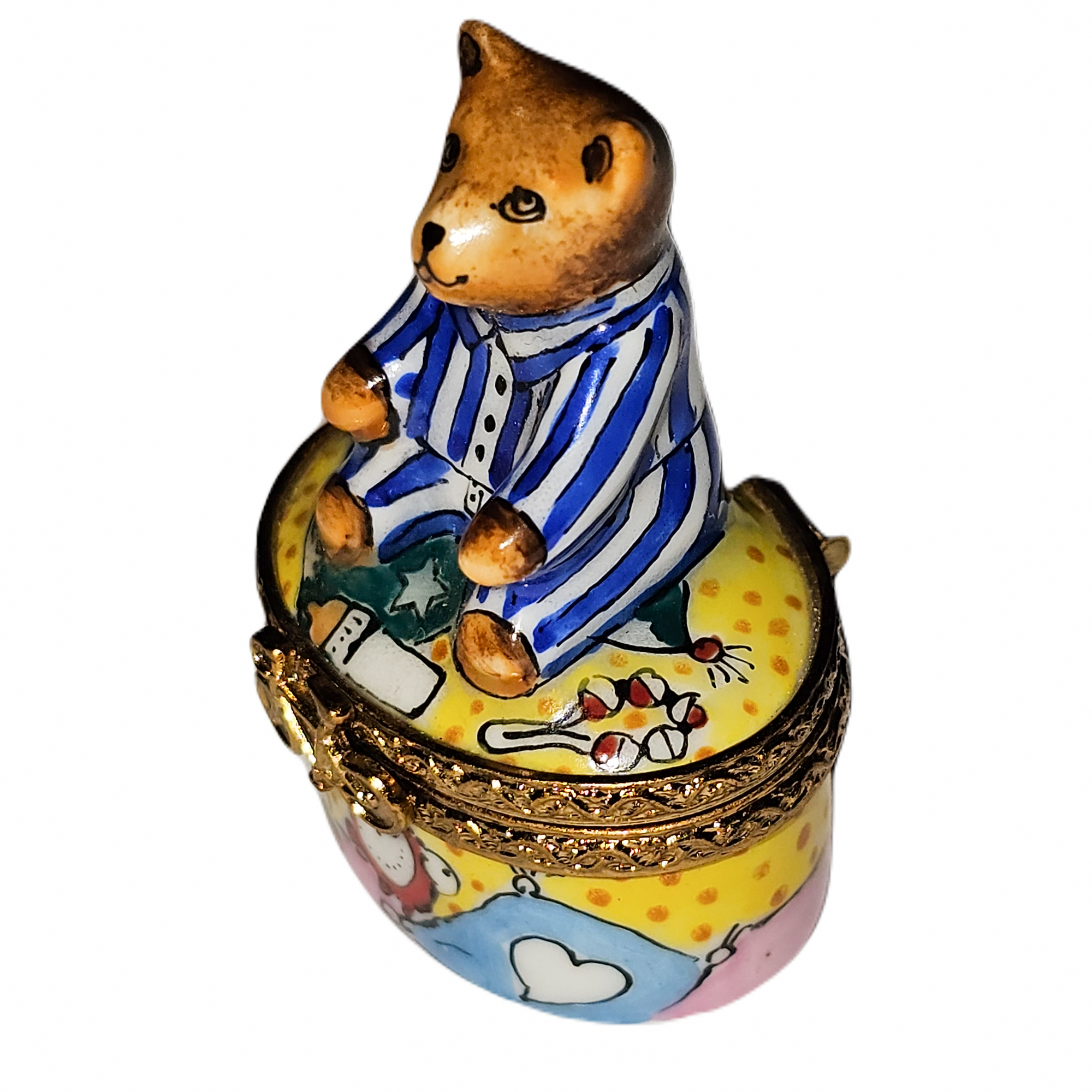 Mini Nighttime Teddy Bear Box Porcelain Limoges teddy baby French Trinket Box