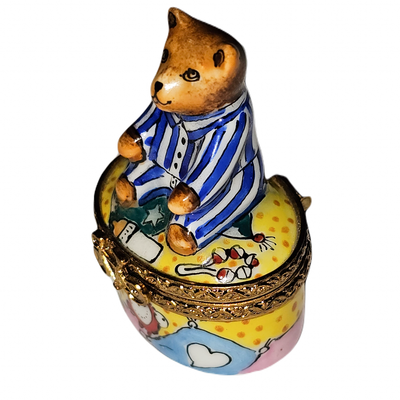 Mini Nighttime Teddy Bear Box Porcelain Limoges teddy baby French Trinket Box