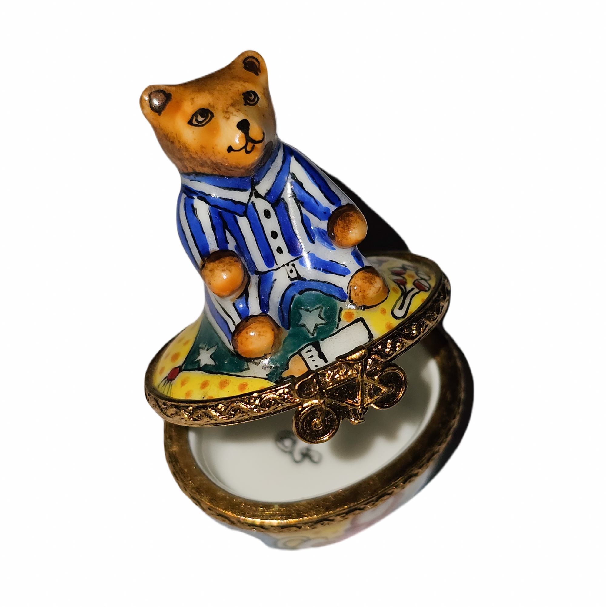 Mini Nighttime Teddy Bear Box Porcelain Limoges teddy baby French Trinket Box